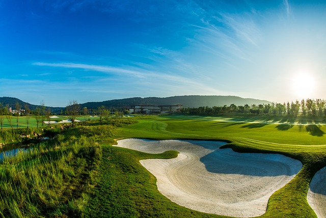 green, golf, blue sky