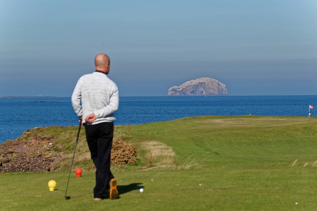 golfer, standing, golf club